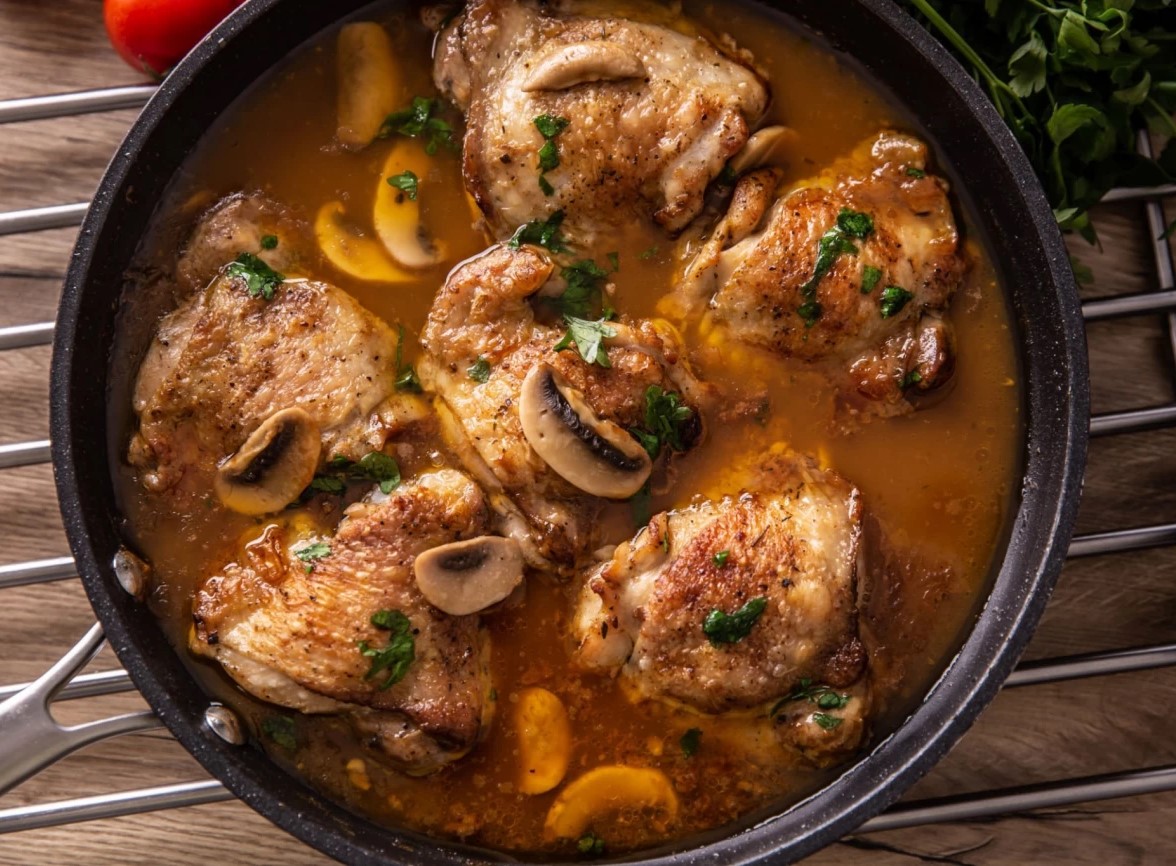 خوراک مرغ و قارچ - غذاهای بدون روغن برای شام