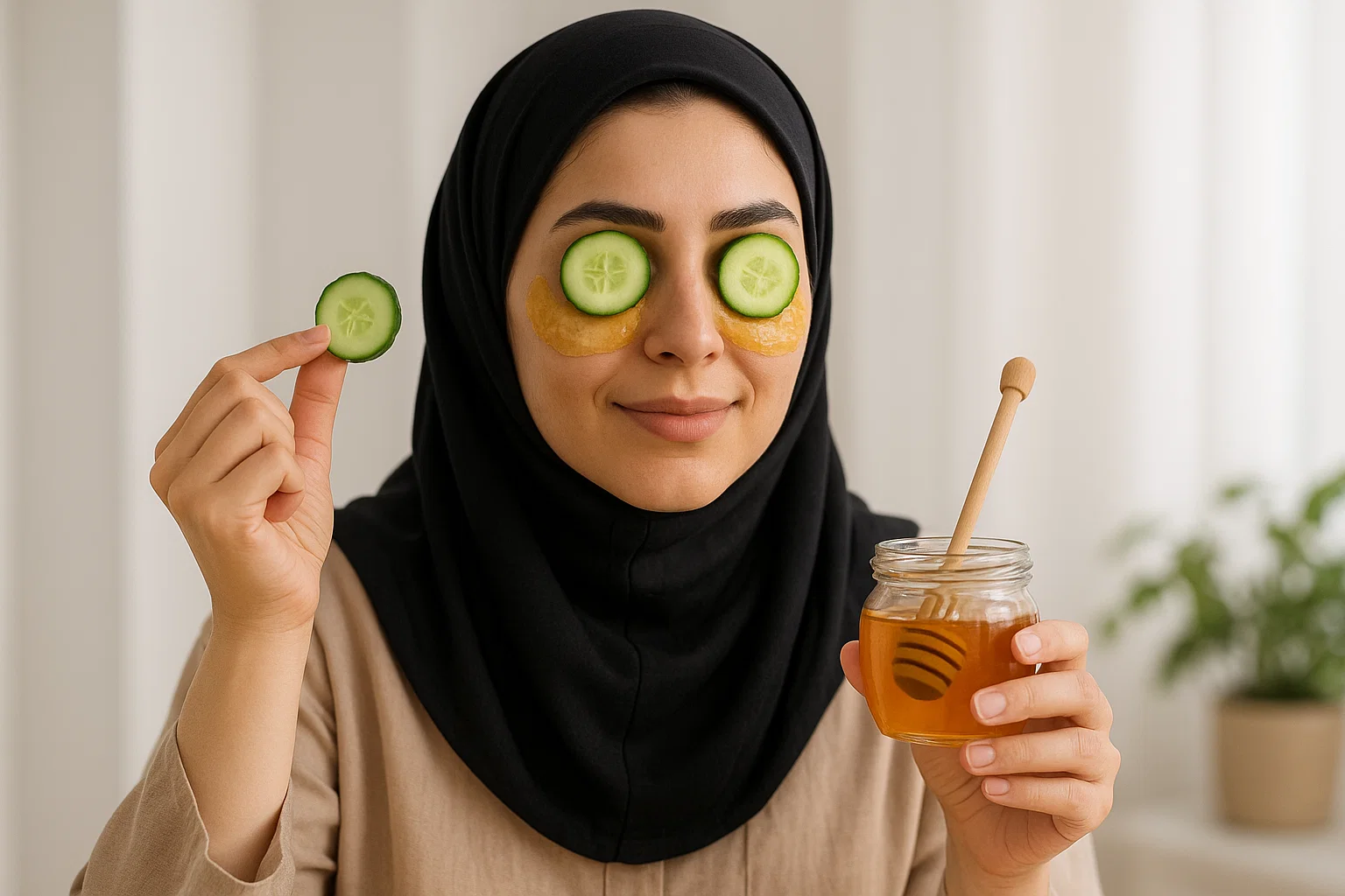 ماسک خیار و عسل برای درمان چروک دور چشم 