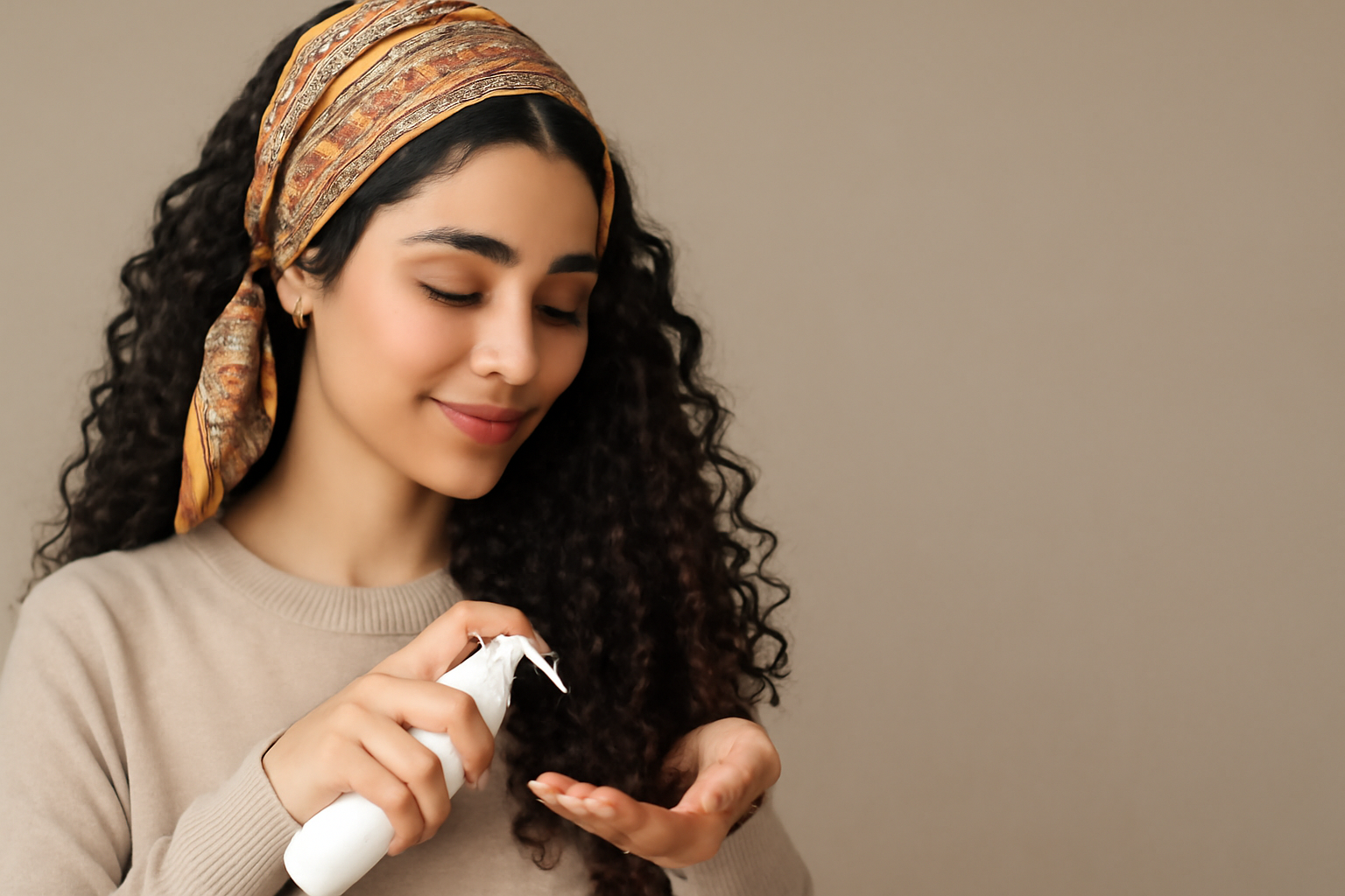 دختری درحال مراقبت از موی فر