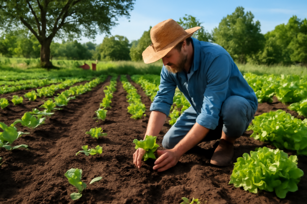 کشاورزی در حال کاشت سبزیجات