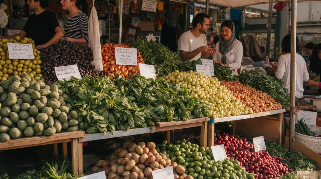 مردم درحال خرید از بازار محلی