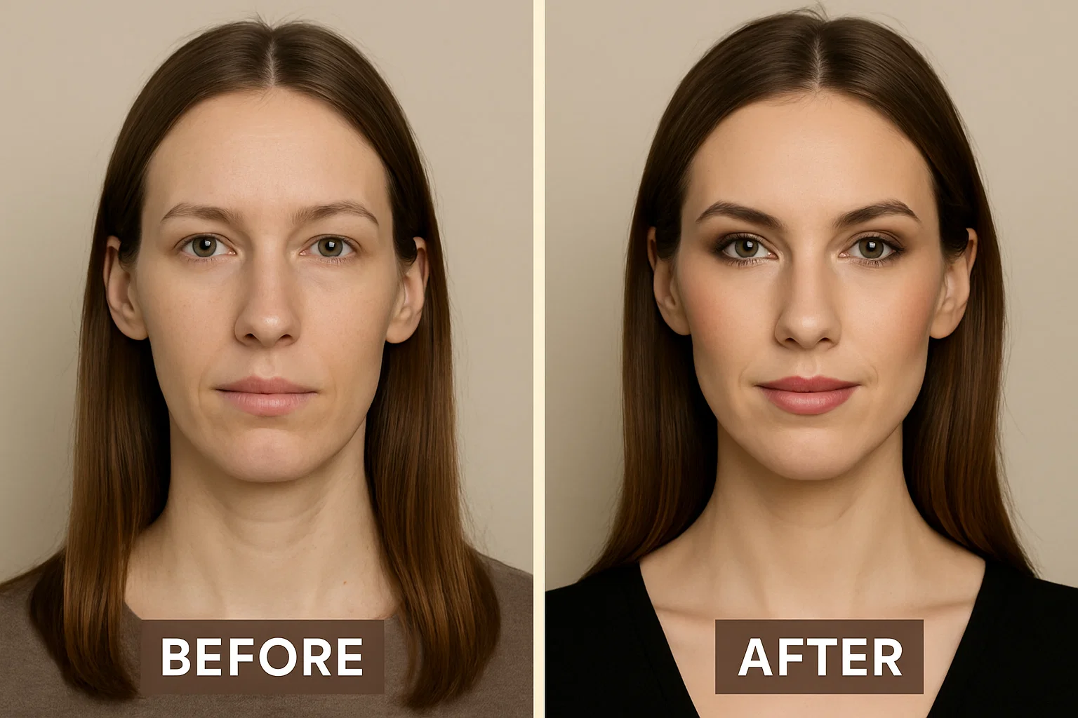 قبل و بعد آرایش صورت کشیده