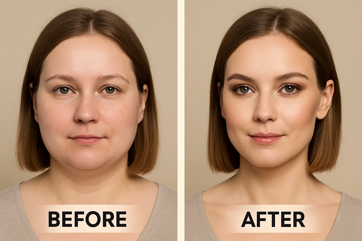 قبل و بعد آرایش صورت گرد 