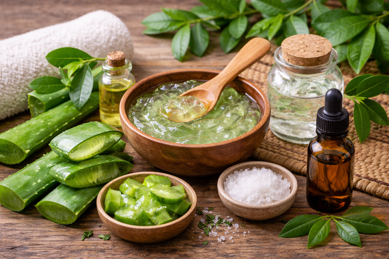 ماسک آلوئه ورا و روغن درخت چای