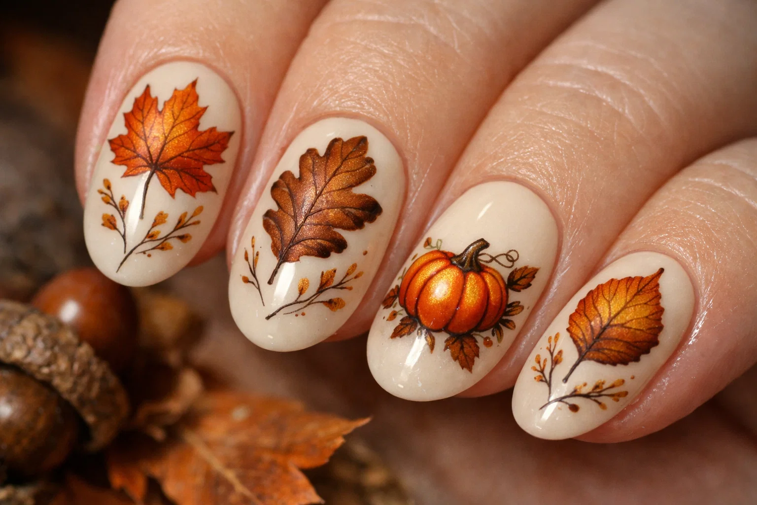 طرح ناخن پاییزی نارنجی 