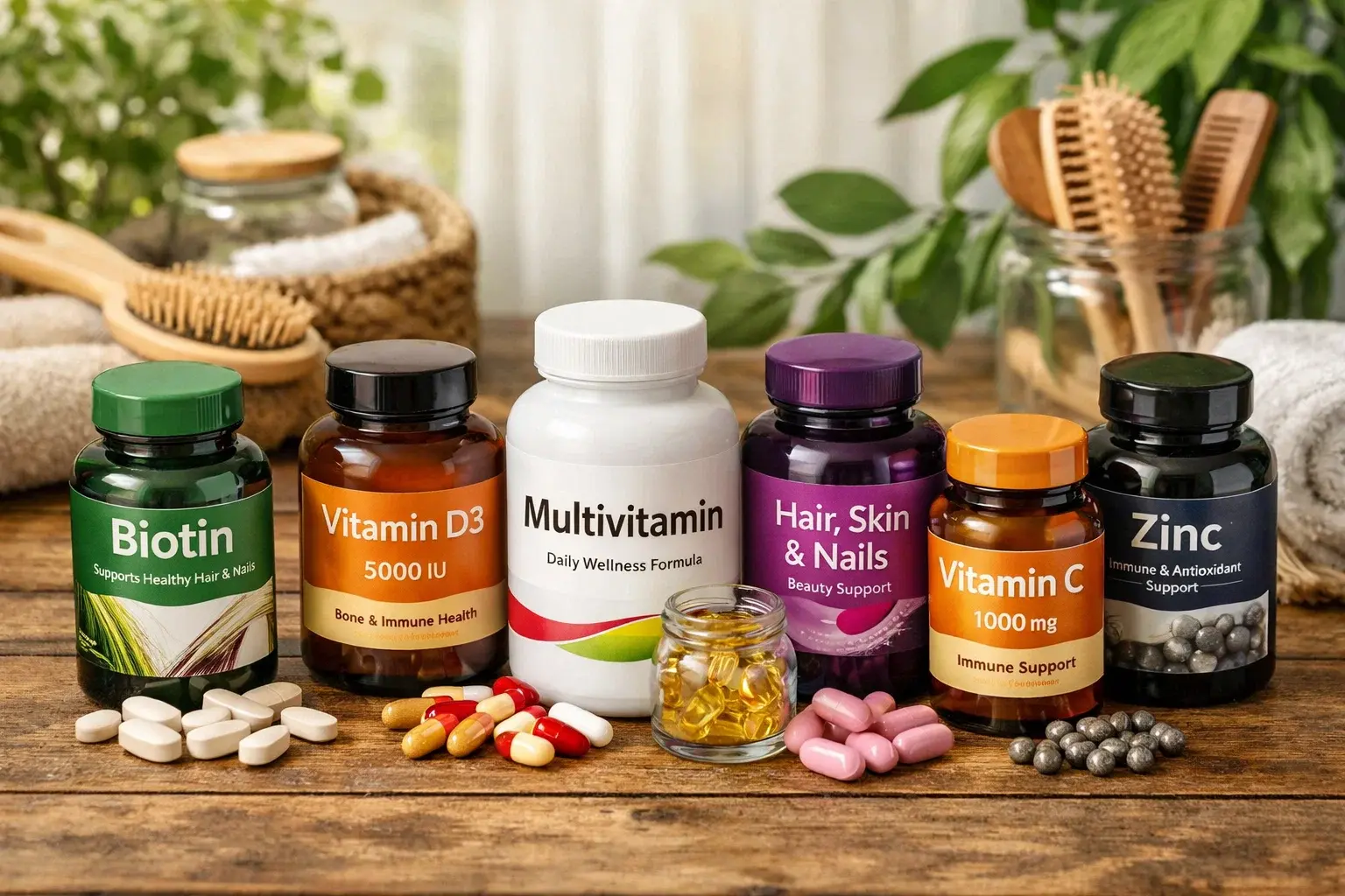 قرص‌های ویتامین مختلف برای درمان ریزش مو